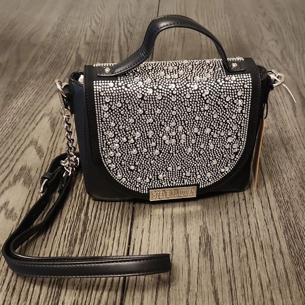 Steve Madden Black Crossbody Bag with Silver Accents NWT